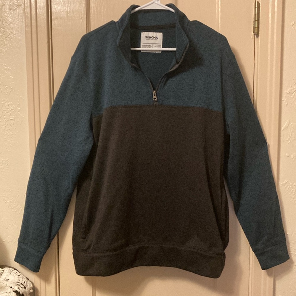 Sonoma Men’s 1/4 Zip Pullover XL Side Pockets Blue and Black